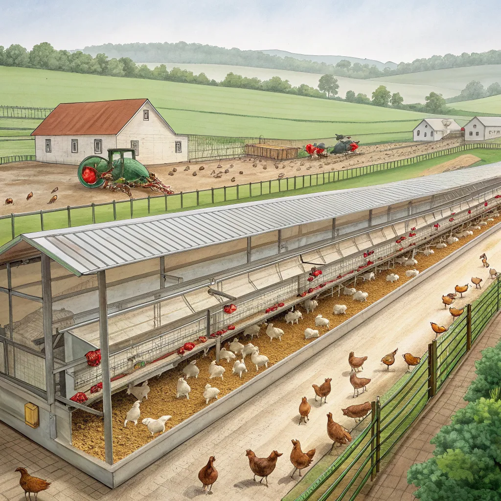 Hand drawn poultry farm illustration