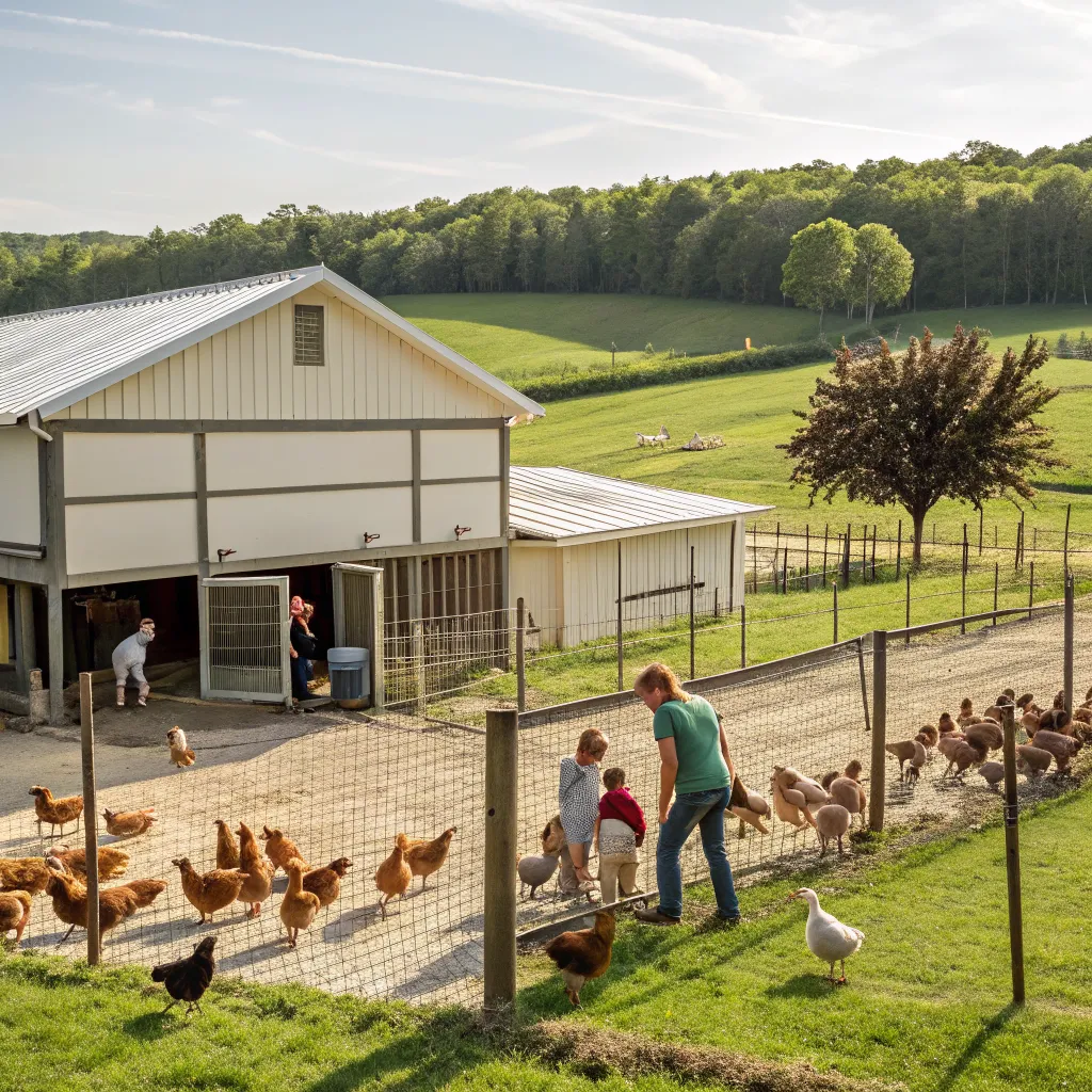 Family poultry farm illustration