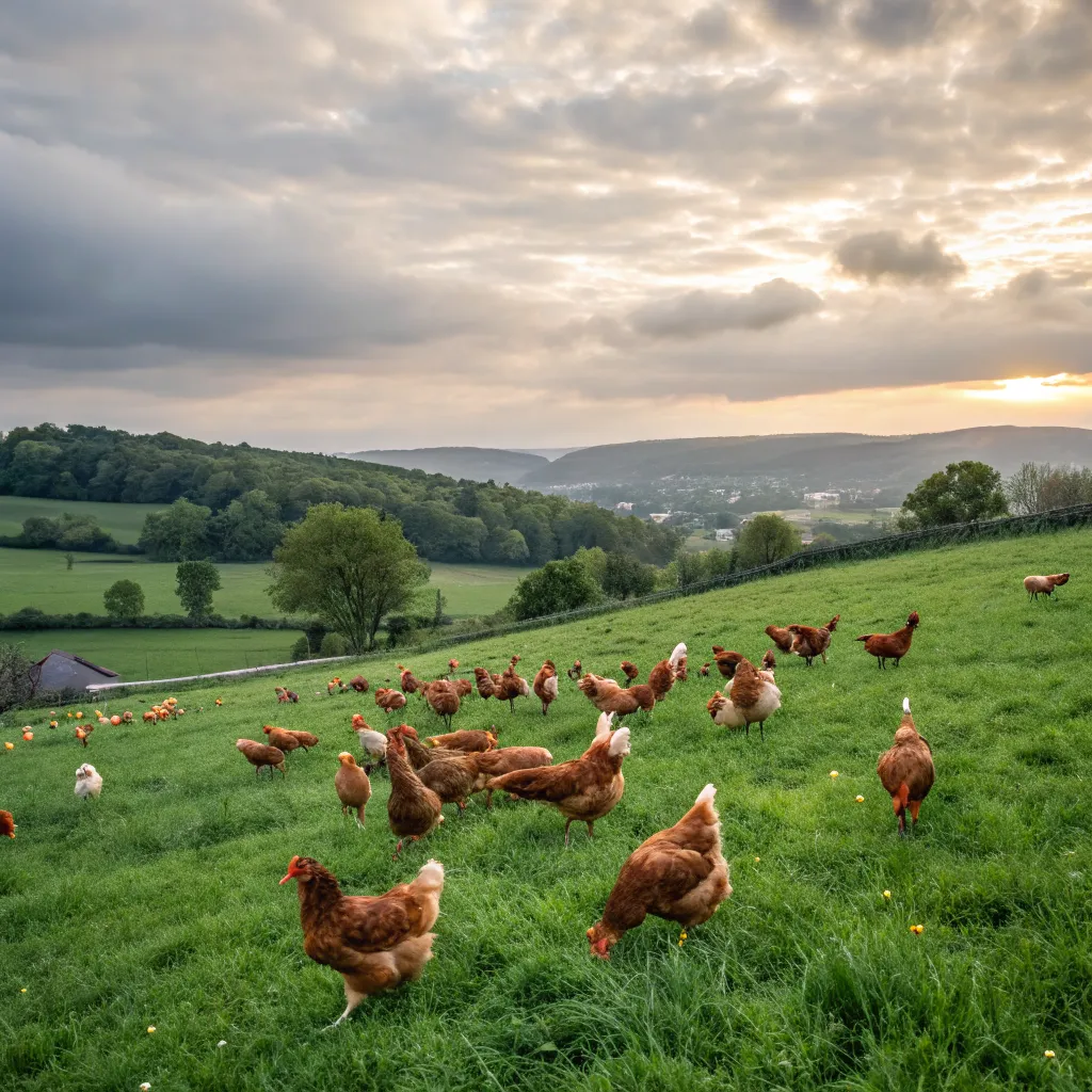Free range hens in field